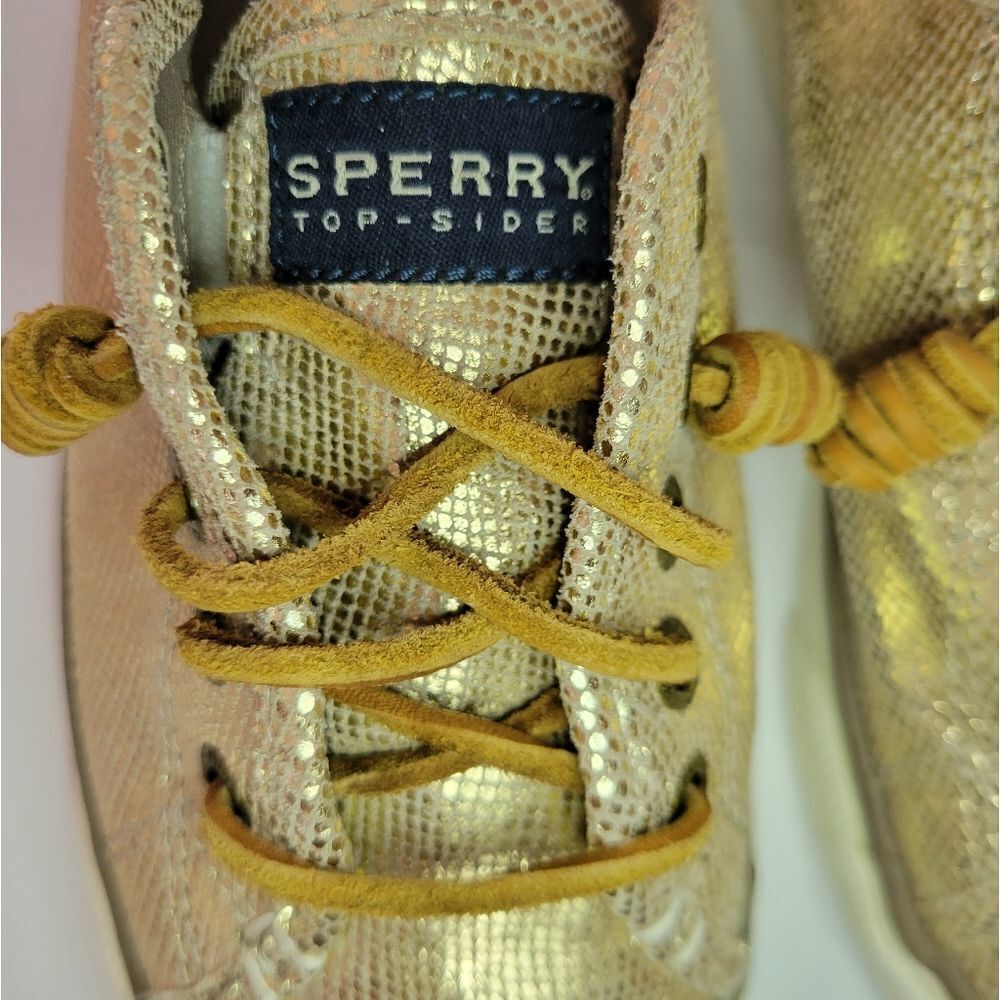 Women's Gold Sperry Topsider Leather Sneakers - Picture 7 of 13